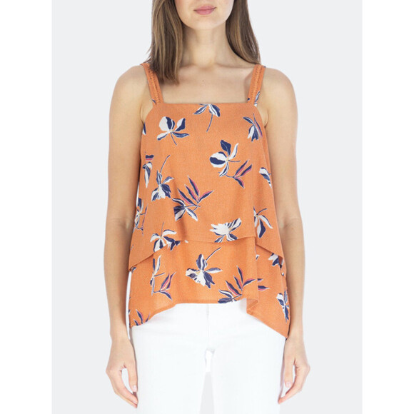 Bobeau Double Layer Tank Top In Rust Floral Size XS - Picture 3 of 7